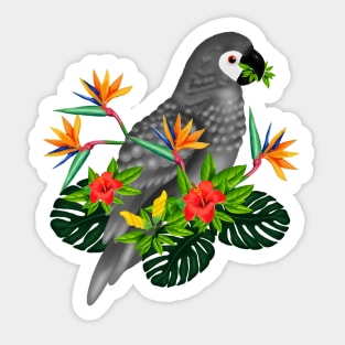 African Parrot, Tropical bird Floral Sticker